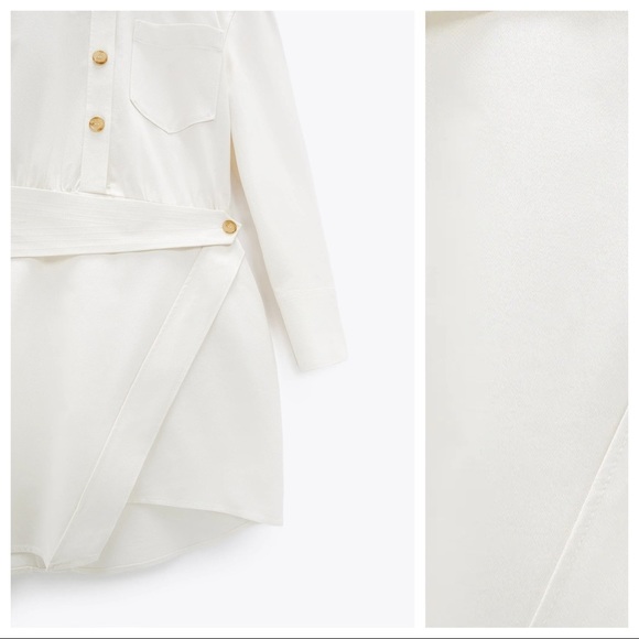 🌹NWT. Zara Cream Mini Shirt Dress. Size S - Picture 5 of 9